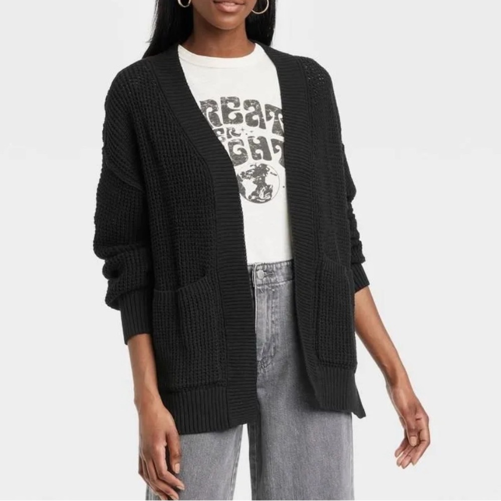 Women Black Open-Front Cardigan Oversized w/ pockets - Univeral Thread™ NWT Sml